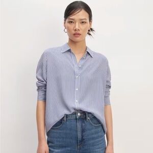 Everlane 100% Silk Button Down Shirt - Blue and White Stripe - Size 0
